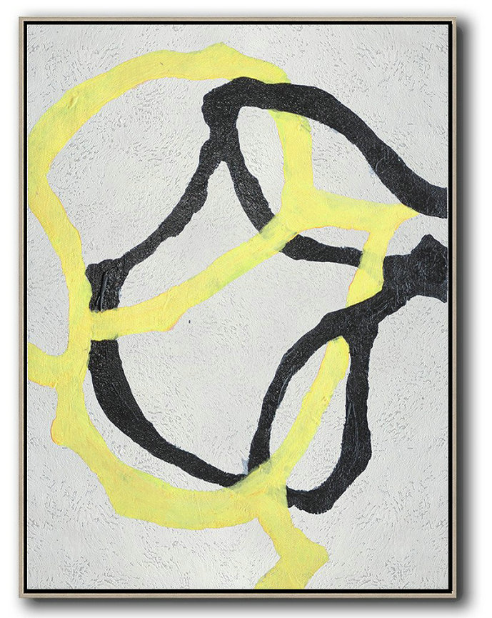 Hand Made Abstract Art,Hand-Painted Black And White Minimal Painting On Canvas,Large Oil Canvas Art